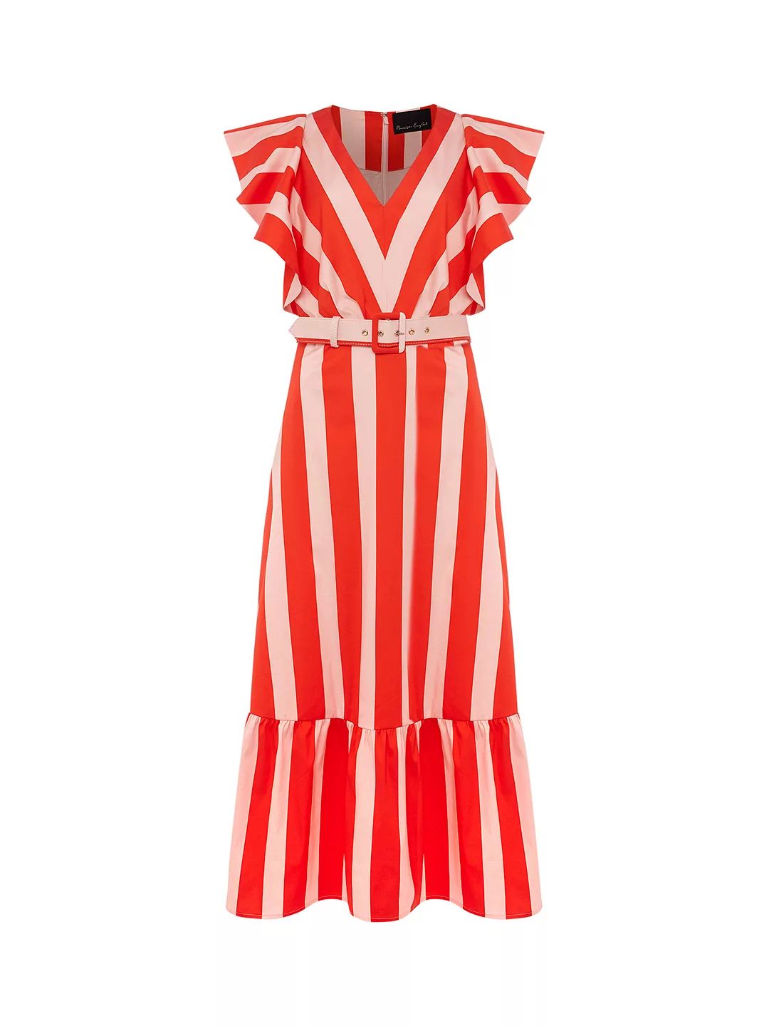 Phase Eight Lottie Striped Midi Dress, Fire/Pink | John Lewis (UK)