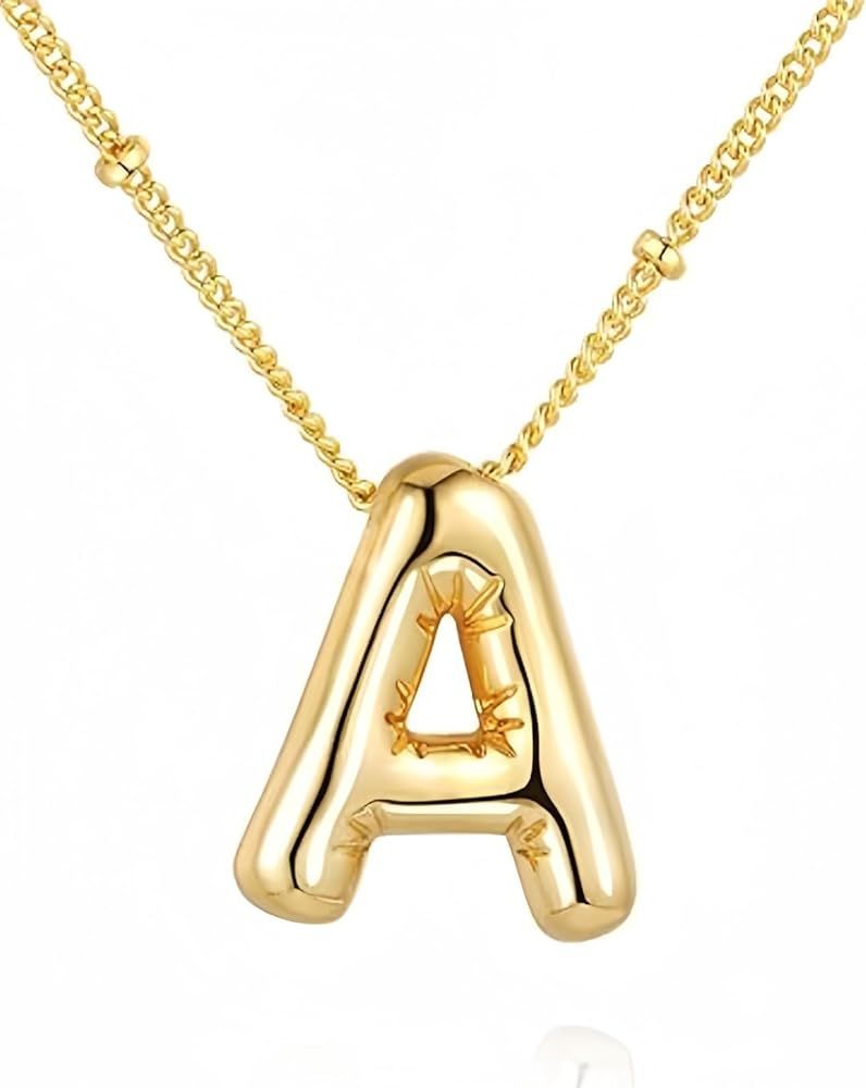 WAJASHUE Bubble Letter Necklace Gold 18K Gold Necklace for Women, Custom Initial Necklace Girls F... | Amazon (US)