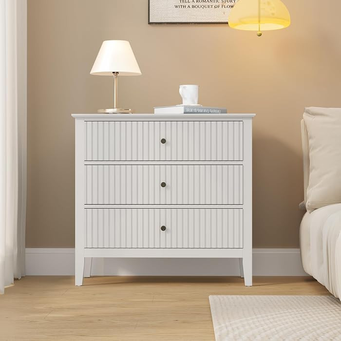 May in Color Large White 3 Drawer Dresser, Painted 30 Inch Tall Wood Nightstand with Storage, Wid... | Amazon (US)