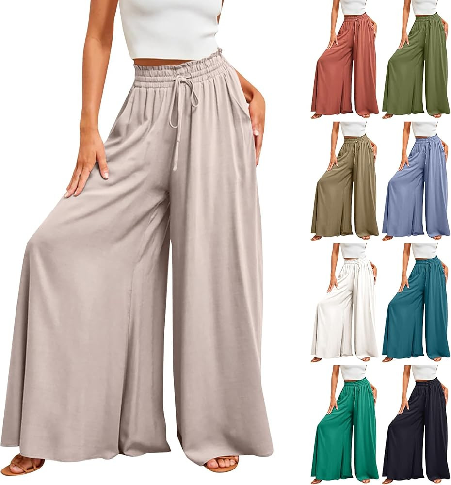 Wide Leg Pants Woman Casual Summer Drawstring High Waisted Palazzo Pants Loose Comfy Flowy Pants ... | Amazon (US)