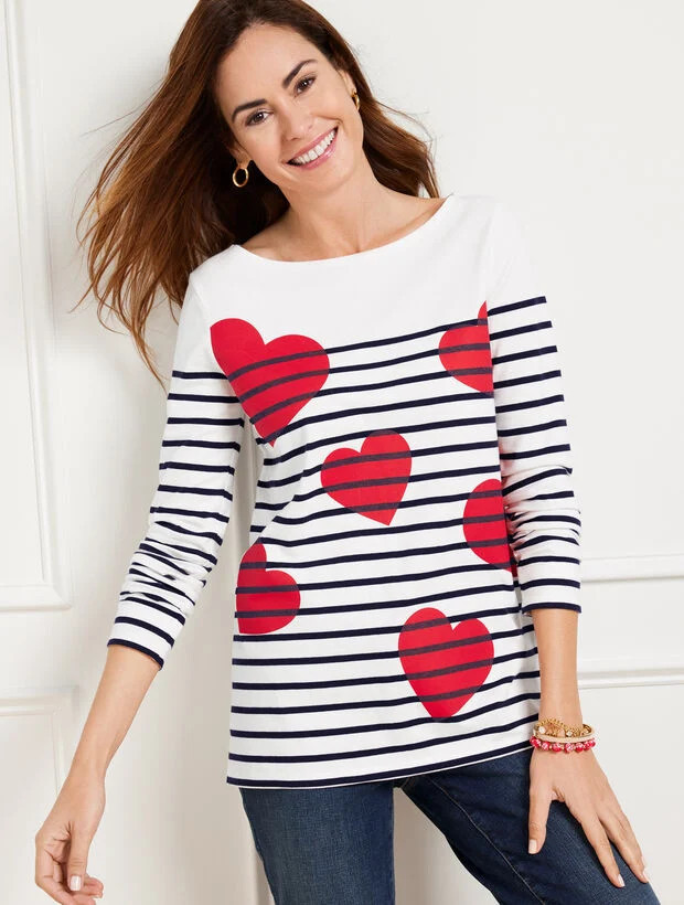 Bateau Neck Tee - Heart Stripe | Talbots