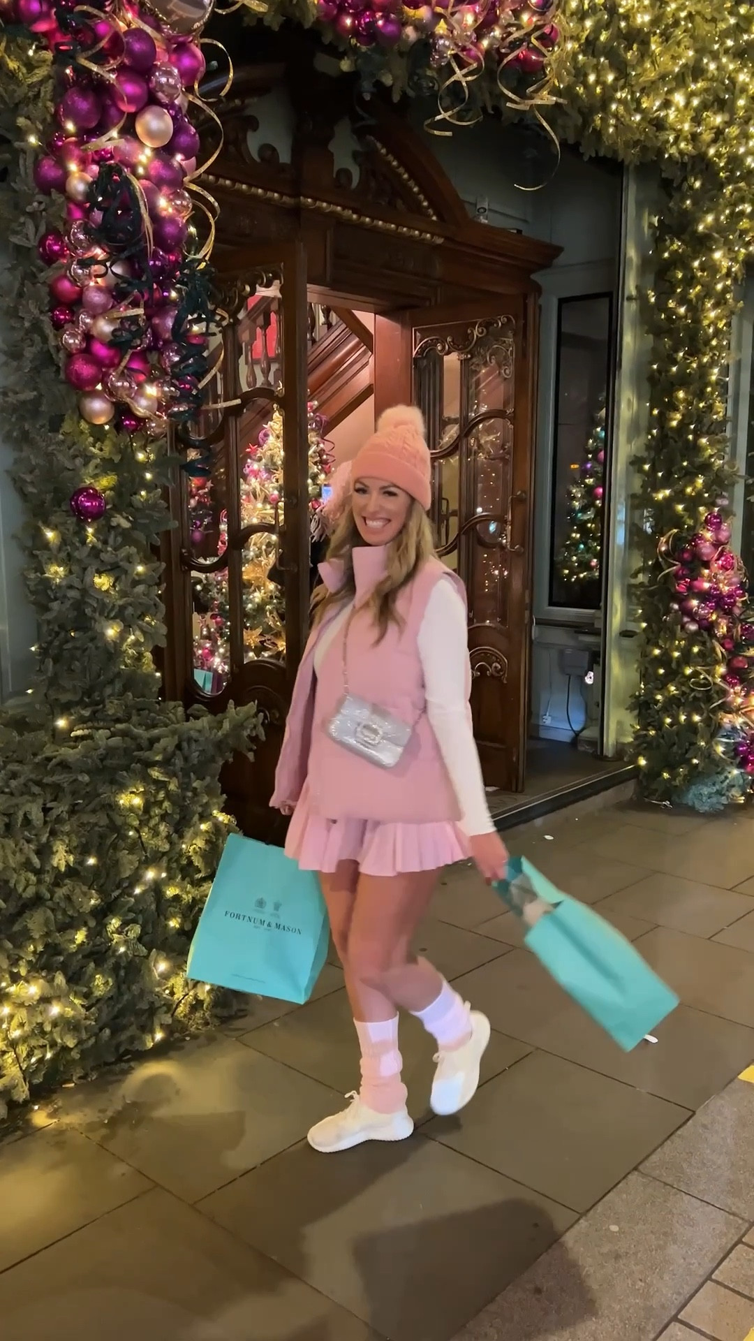 Pink puffer vest
Pink tennis skirt 
Pink Pom hat 
Pink leggings 

#LTKMidsize #LTKPlusSize #LTKTall