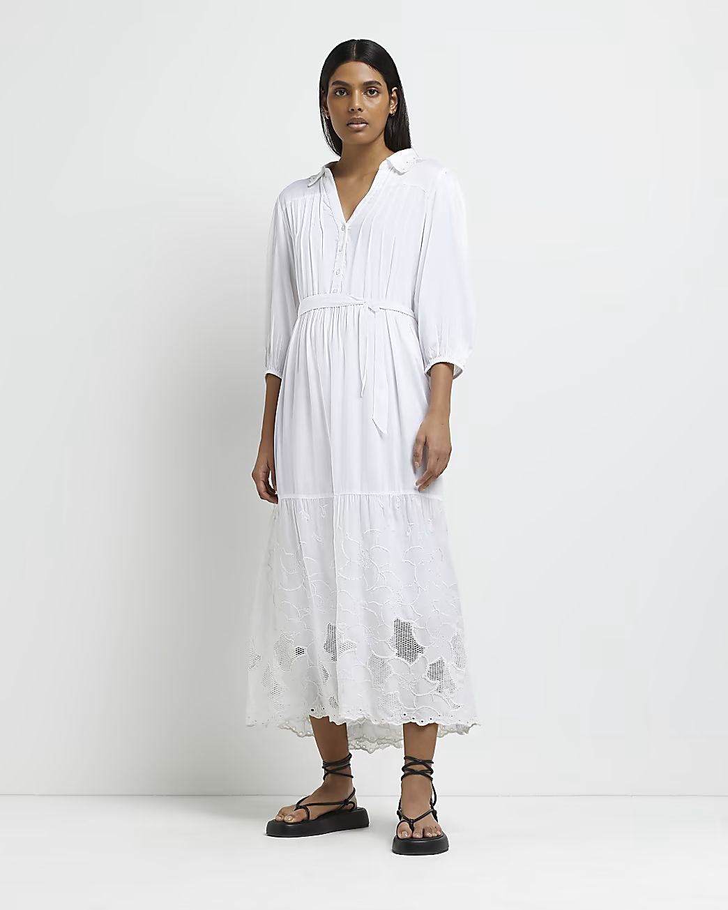 White embroidered lace maxi dress | River Island (UK & IE)