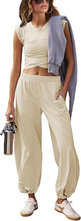 Springrain Womens Two Pieces Outfits Casual Lounge Sets Cropped Tops Sweatpants Tracksuit with Po... | Amazon (US)