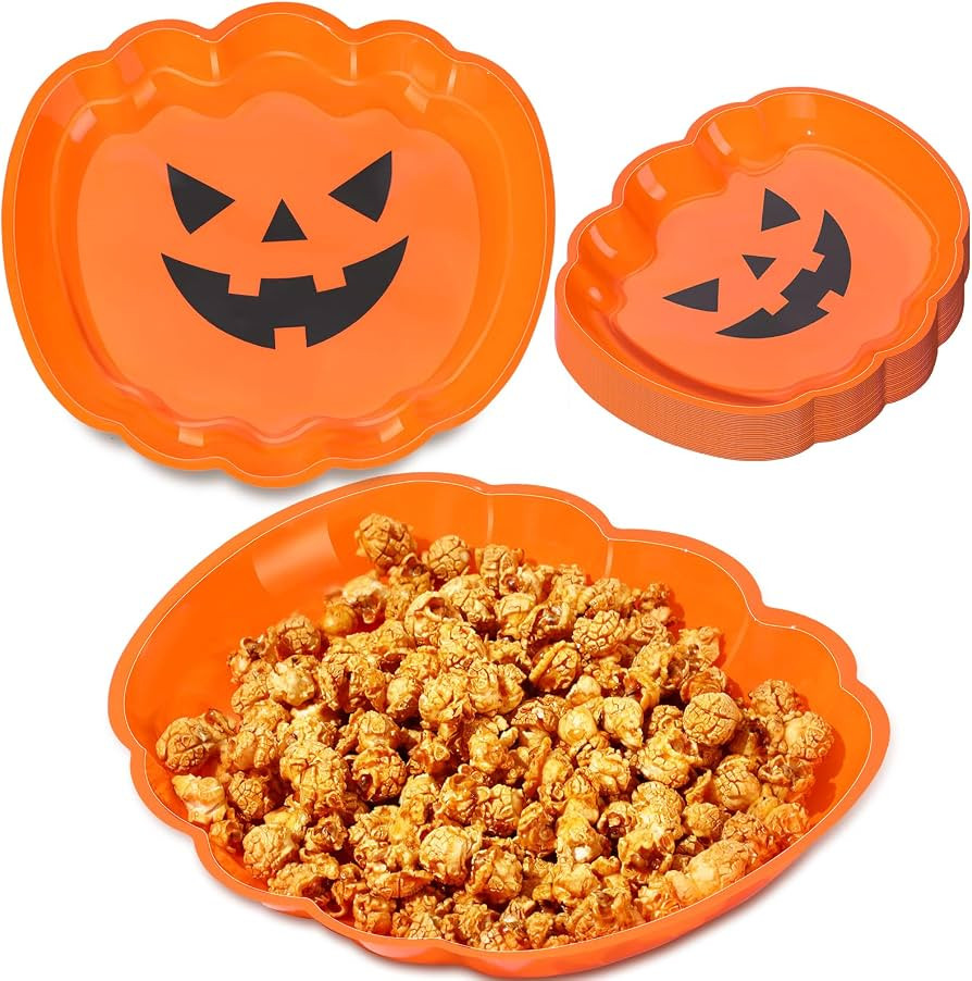 Sawysine 24 Pieces Halloween Party Serving Trays, Plastic Orange Pumpkin Black Cat White Ghost Pl... | Amazon (US)