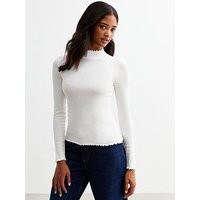 New Look Off White Ribbed High Neck Long Sleeved Top, White, Size 10, Women | Very (UK)