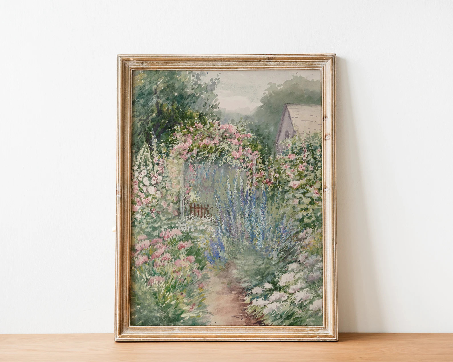 French Country Cottage Landscape Flower Garden Painting | French Antique Garden Print | Farmhouse... | Etsy (Global)