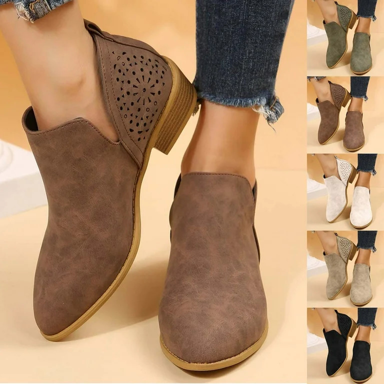 Bmawag Women's Fashion Boots Casual Flat Heel Versatile Hollow Pointed Ankle Boots Spring Autumn ... | Walmart (US)