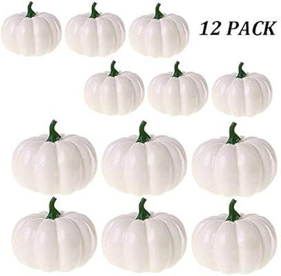 Szsrcywd 12 Pack Fake Artificial Mini Pumpkins for Halloween Decoration,White Small Realistic Pum... | Amazon (US)