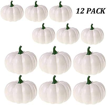 Szsrcywd 12 Pack Fake Artificial Mini Pumpkins for Halloween Decoration,White Small Realistic Pum... | Amazon (US)