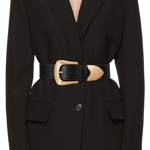 TRIWORKS Women Wide Elastic Waist Belt for Dresses Fashion Gold Buckle Wide Stretchy Belt | Amazon (US)