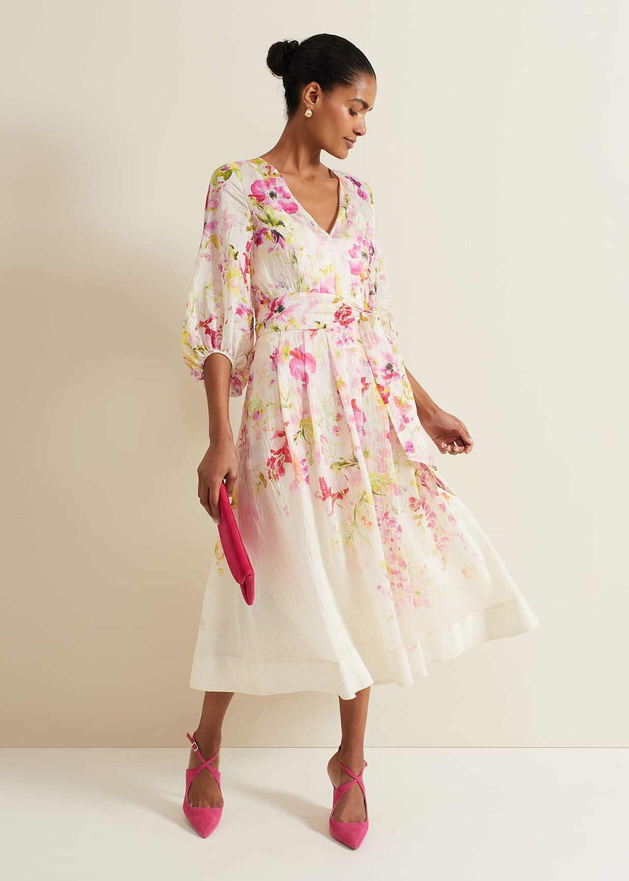 Clancy Floral Print Fit And Flare Dress | Phase Eight (UK)