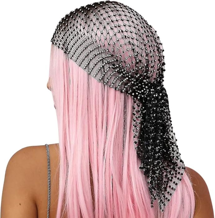 Mesh Rhinestone Beads Headband Hollow Sparkling Elastic Fishnet Headpiece Nightclub Crystal Exoti... | Amazon (US)