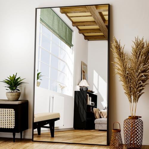 Easly Full Length Mirror with Stand - 38"x77" Full Body Mirror for Floor, Wall Hanging or Leaning - Aluminum Alloy Frame for Living Room, Bedroom, Cloakroom - Black | Amazon (US)