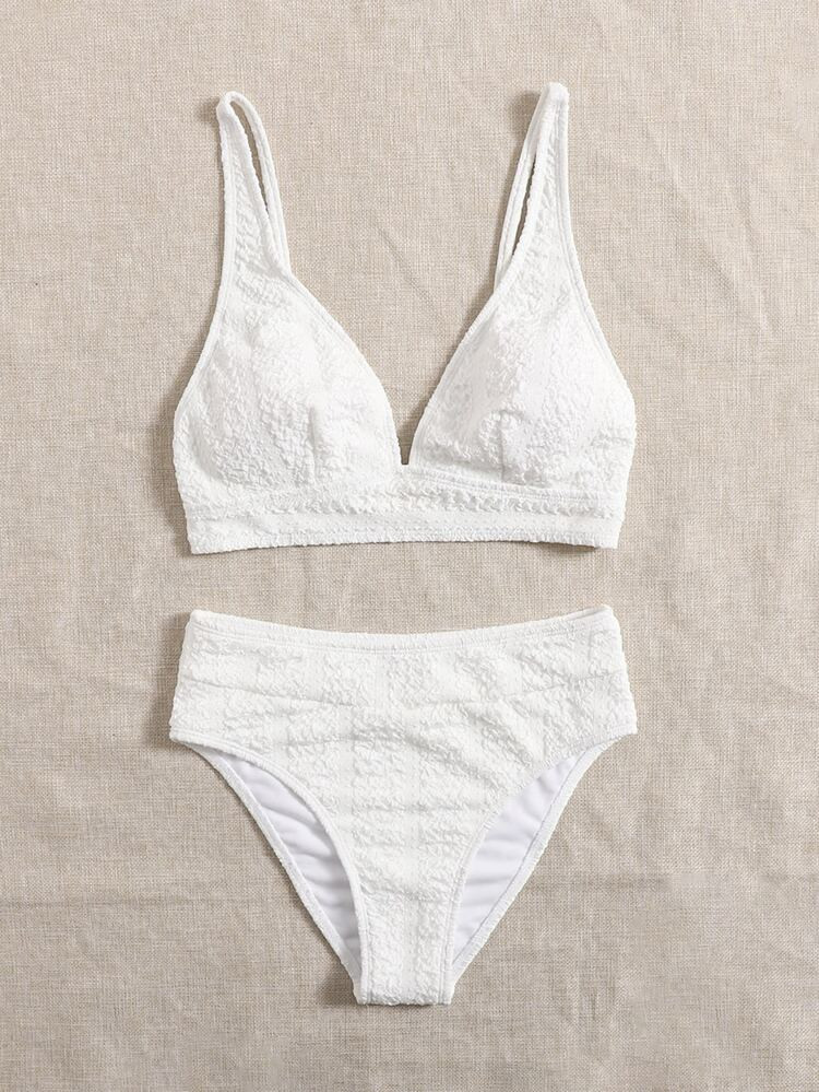 Plain Textured Bikini Swimsuit | SHEIN