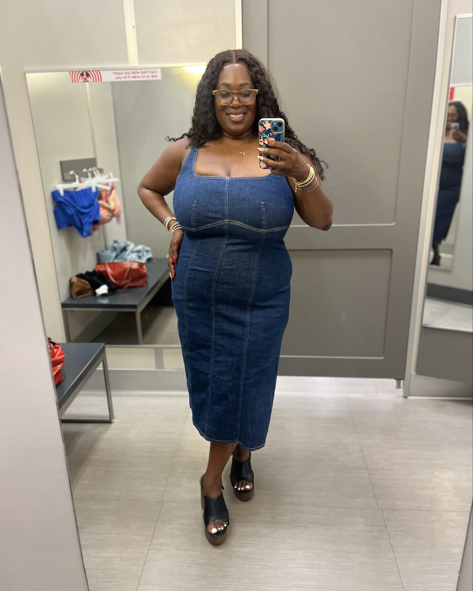 The denim dress is on sale for 30% off!! We did it! We tried on the dress and it turns out she was made for us too!!🔥✨🩵

This is a stretch denim bodycon dress and it is TTS. I am wearing the size XXL for reference. I am 5’5, 38J bra size and I typically wear size 17/18.✨

#LTKSpringSale 

#LTKFindsUnder50 #LTKSaleAlert #LTKPlusSize