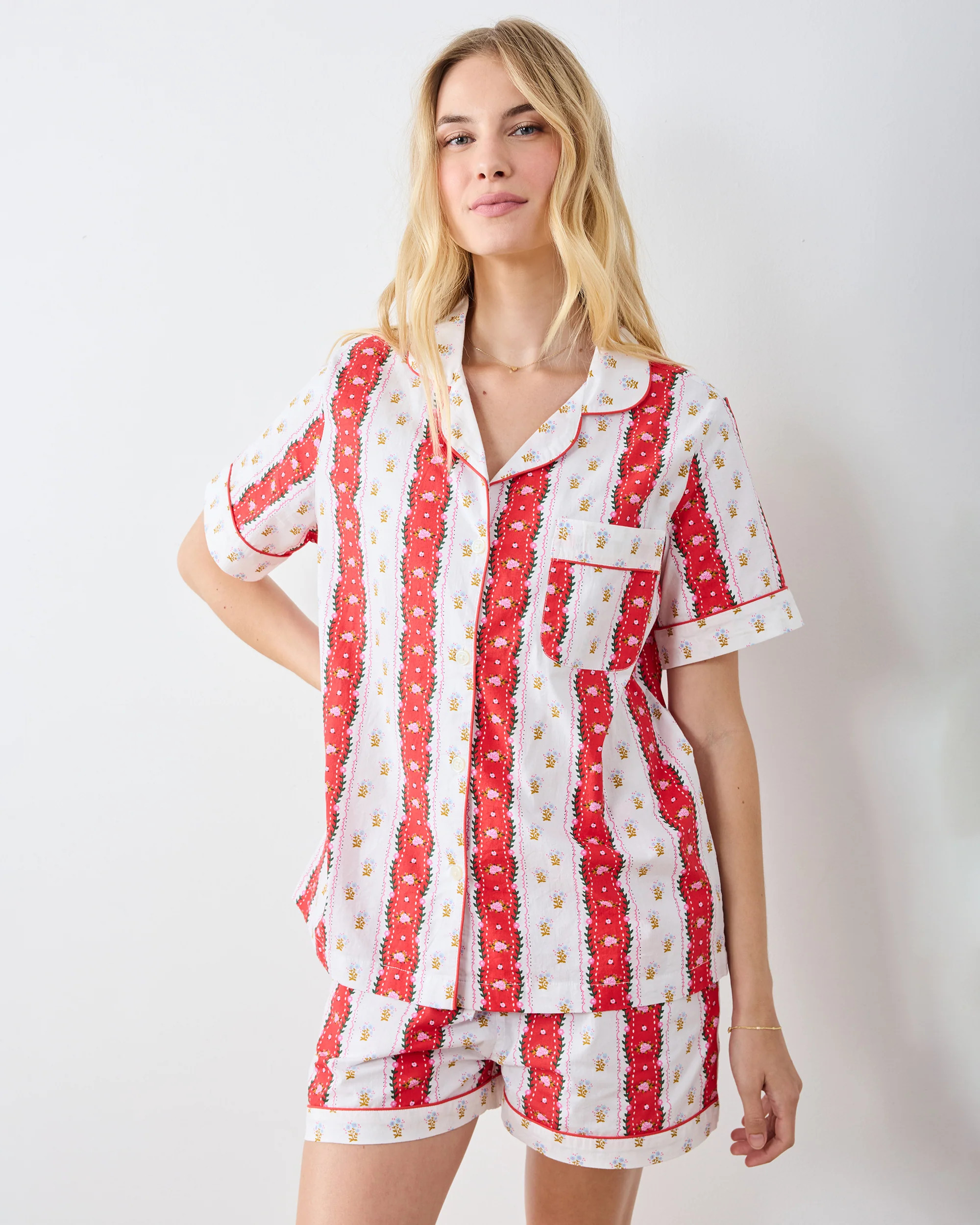 Sweetheart Stripes - Short PJ Set - Cherry Cola | Printfresh