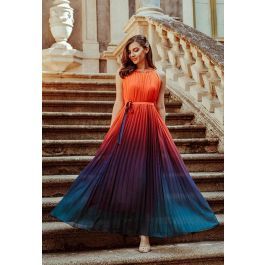 Splendor of the Sunset Gradient Pleated Maxi Dress | Chicwish
