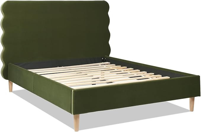 Jennifer Taylor Home Stockholm Modern Wavy Headboard Platform Bed, Queen, Olive Green Performance... | Amazon (US)