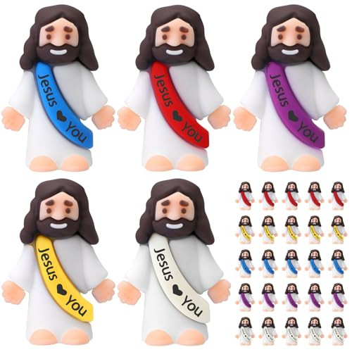 Bememo 25 Pcs Little Jesus Figures, Mini Jesus Loves You Figures, Original Design Multicolor Tiny Easter Figurines to Hide and Seek Religious Gifts for Easter Egg Stuffers(Lively Colors) | Amazon (US)