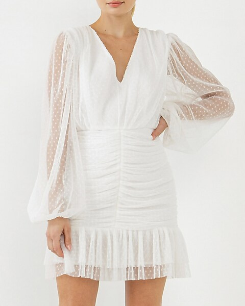 Endless Rose Swiss Dot Ruched Mini Dress | Express