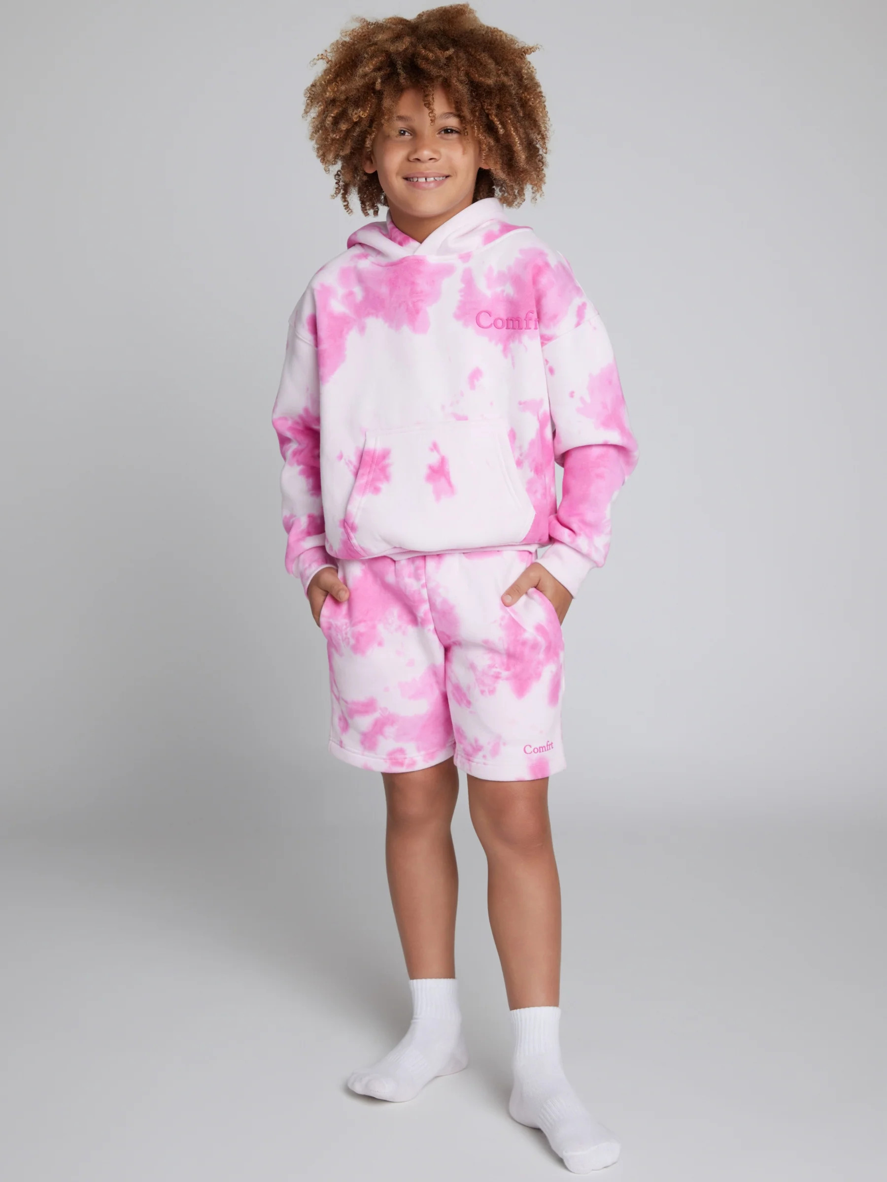 Comfrt Minimalist Kids Shorts | Strawberry Swirl | Pink | Oversized | L | Large | Comfrt