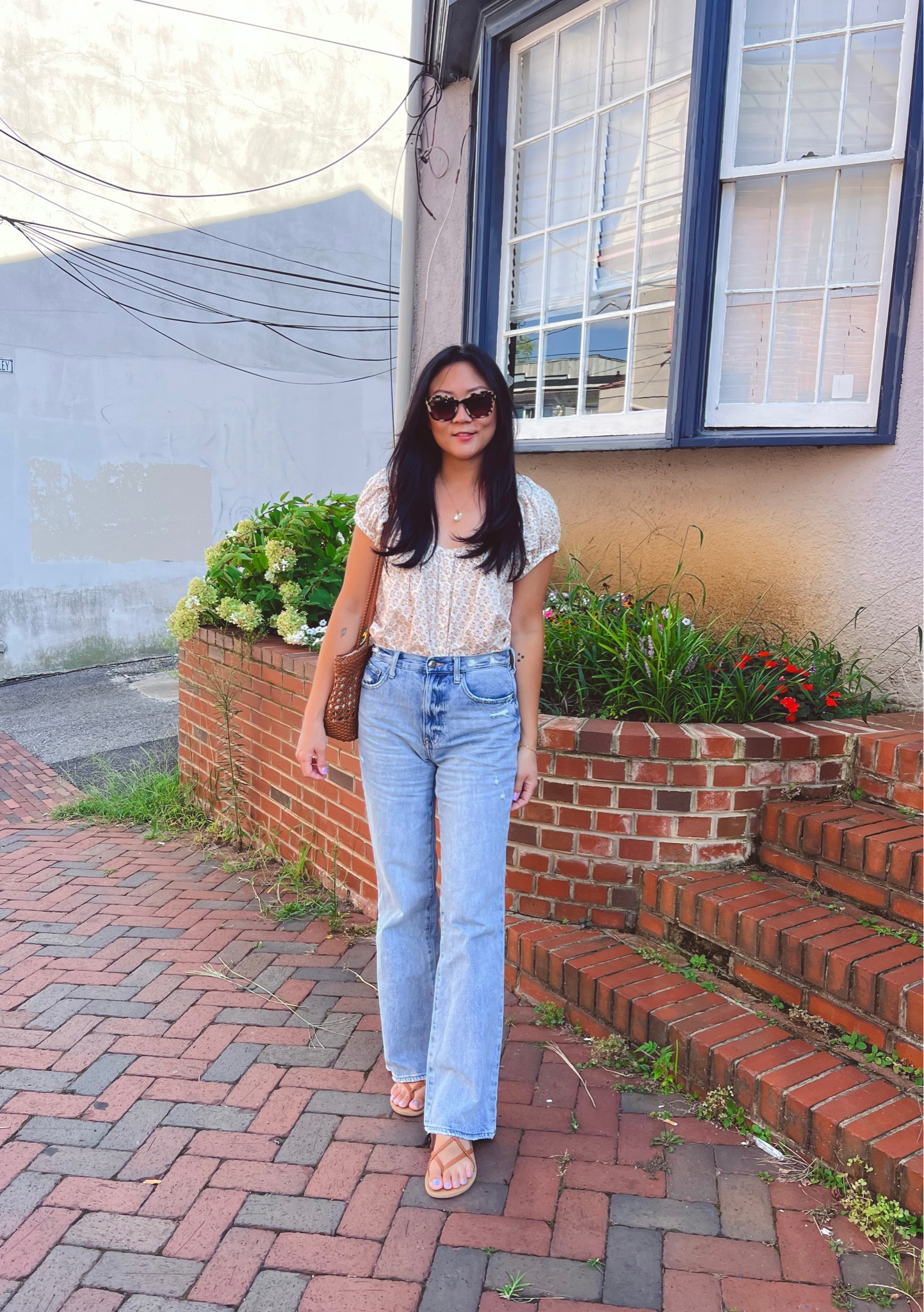 Trying to will cooler weather by wearing jeans 😜 Anyone else over the heat and ready for 🍁 or is it just me 😬🫢 These jeans are on sale now with lots of sizes still left. 

#LTKsalealert #LTKstyletip