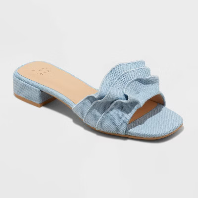 Women's Lyta Raffia Ruffle Sandals with Memory Foam Insole - A New Day™ Blue 8.5 | Target