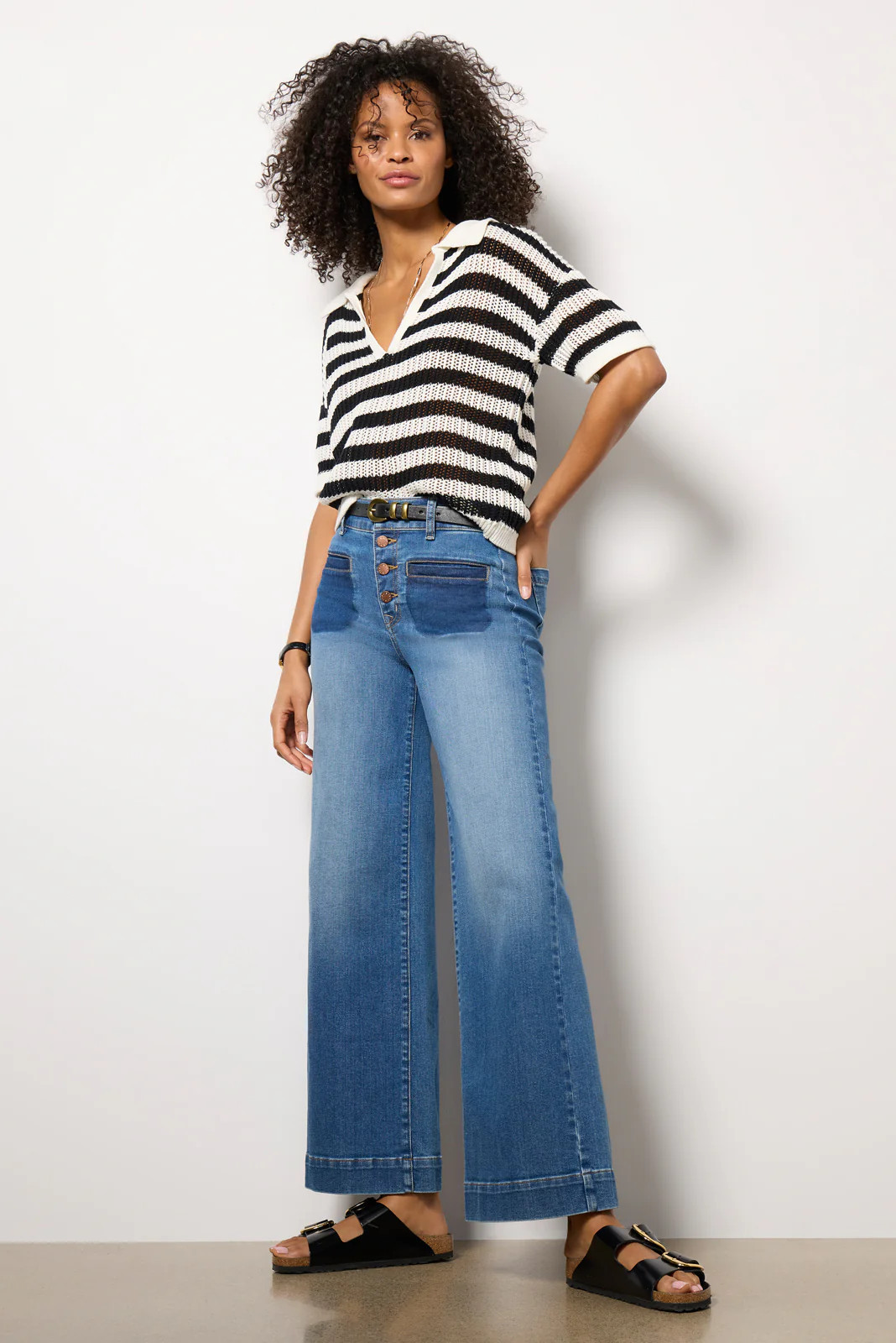 EVEREVE Women's Reworked Patch Pocket Ever Wide Leg Jeans, Size 27, Blue | Evereve