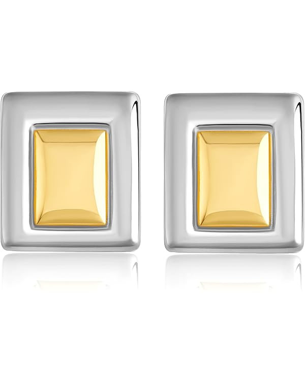 Gold Square Earrings for Women Large Rectangular Stud Earrings Trendy Chunky Geometric Earrings 1... | Amazon (US)