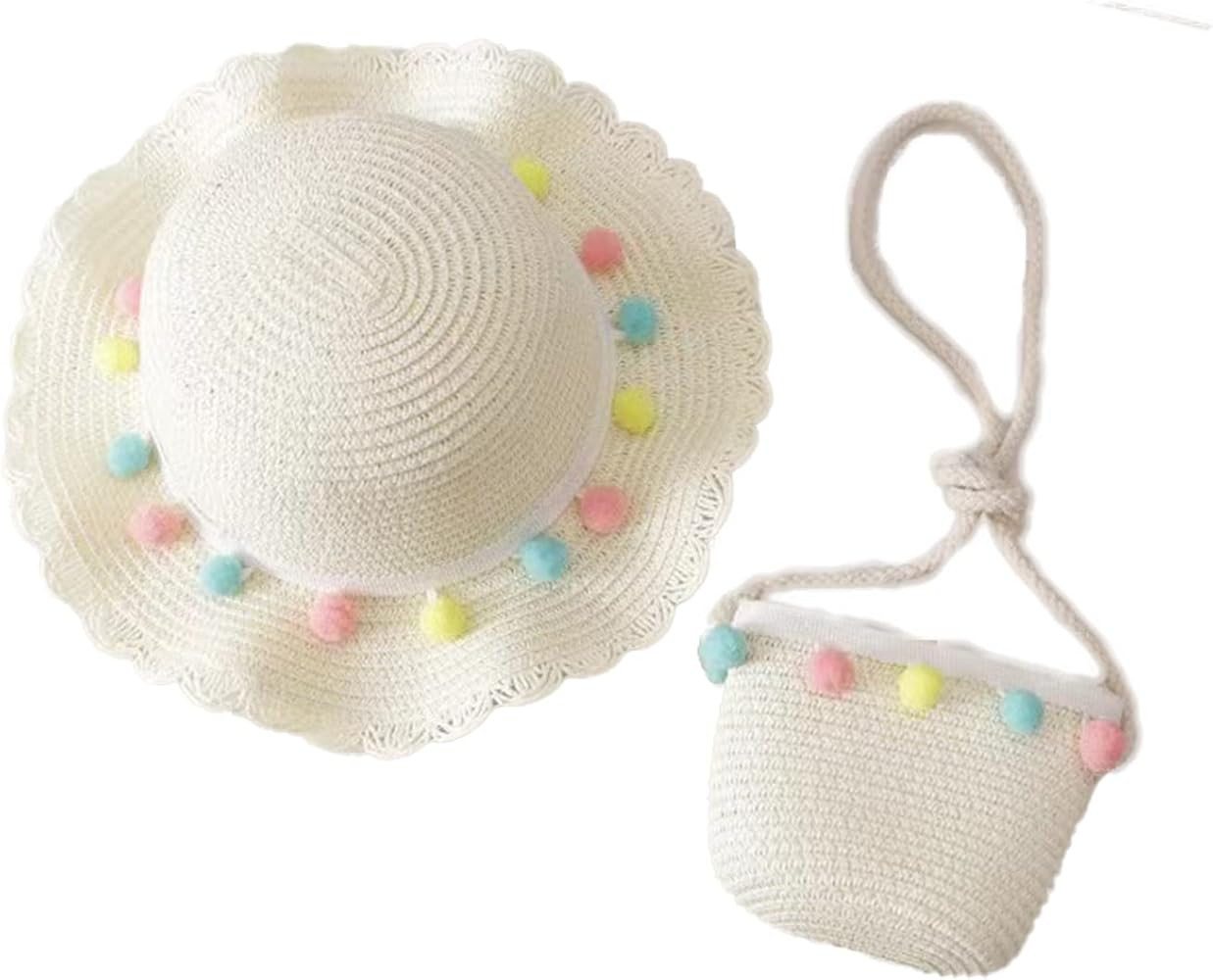 Girls Straw Hat Sun Hat Summer Straw Hat for Girls Summer Beach Sun Hats Brim Sun Protection Hat | Amazon (US)