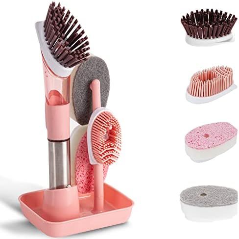 Dish Cleaning Brush, Soap Dispensing Dish Brush Set with 4 Replacement Heads and Storage Holder, Kit | Amazon (US)