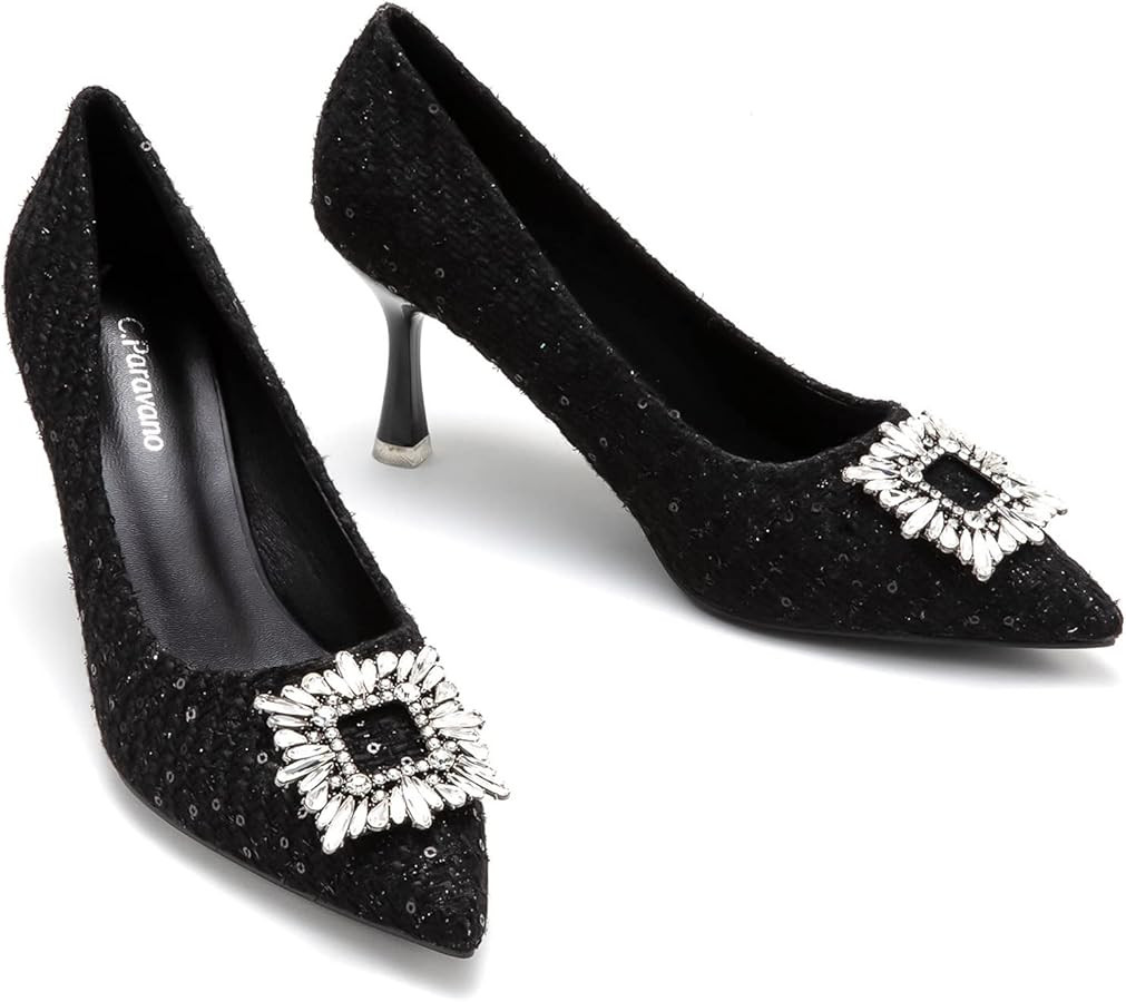 C.Paravano Women's Pumps I Pointed Toe Kitten Heel I Closed Toe Dress Pump I Comfortable Wedding ... | Amazon (US)