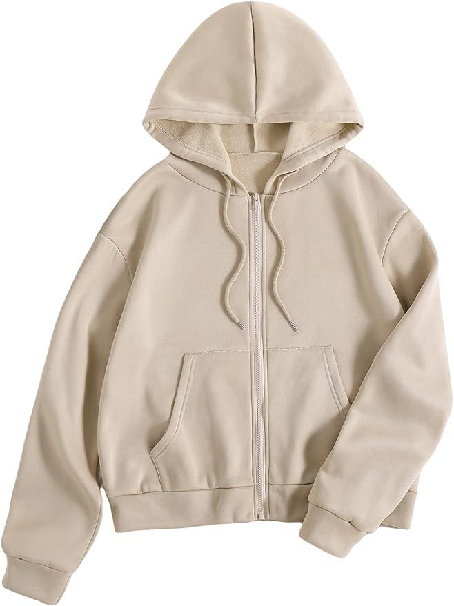 Cozyease Women's Zip Up Oversized Casual Hoodies Drawstring Basic Long Sleeve Sweatshirts Jacket ... | Amazon (US)