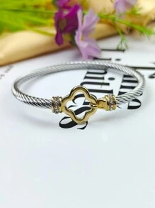 1pc Minimalist Stylish Delicate 4mm Stainless Steel Bangle With Rhinestone In 2 Colors, Vintage J... | SHEIN