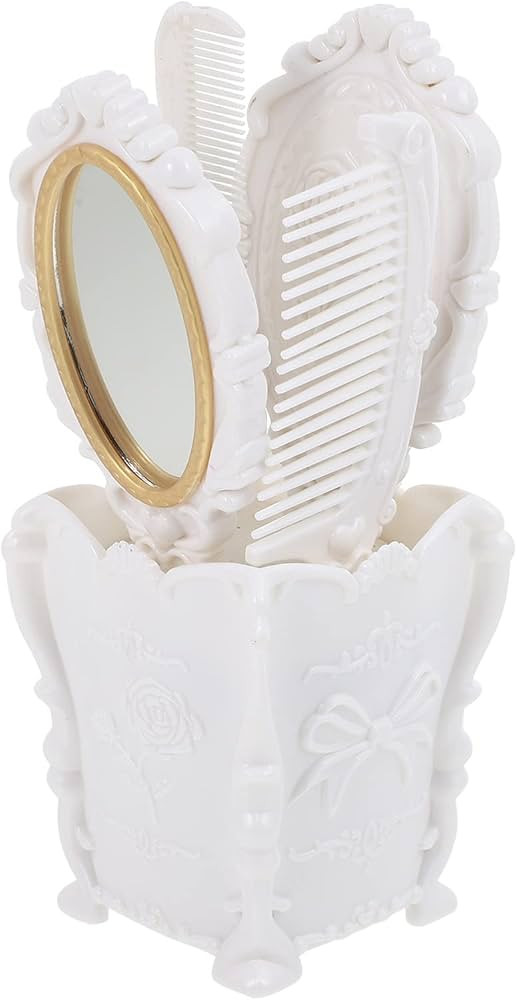 5pcs Vintage Hand Mirror Comb Set with Storage Pot Antique Cosmetic Mirror Hair Dry Curly Styling... | Amazon (US)