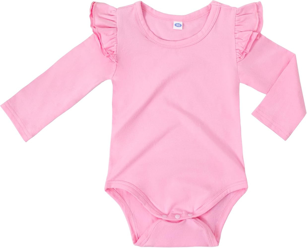 LYSMuch Baby Girls Ruffle Long Sleeve Bodysuit Infant Solid Color Top Jumpsuit Clothes | Amazon (US)