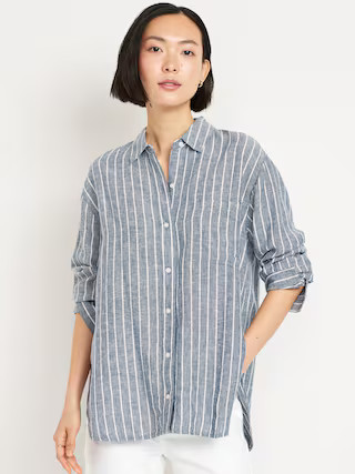 Loose Button-Down Linen-Blend Shirt | Old Navy (US)