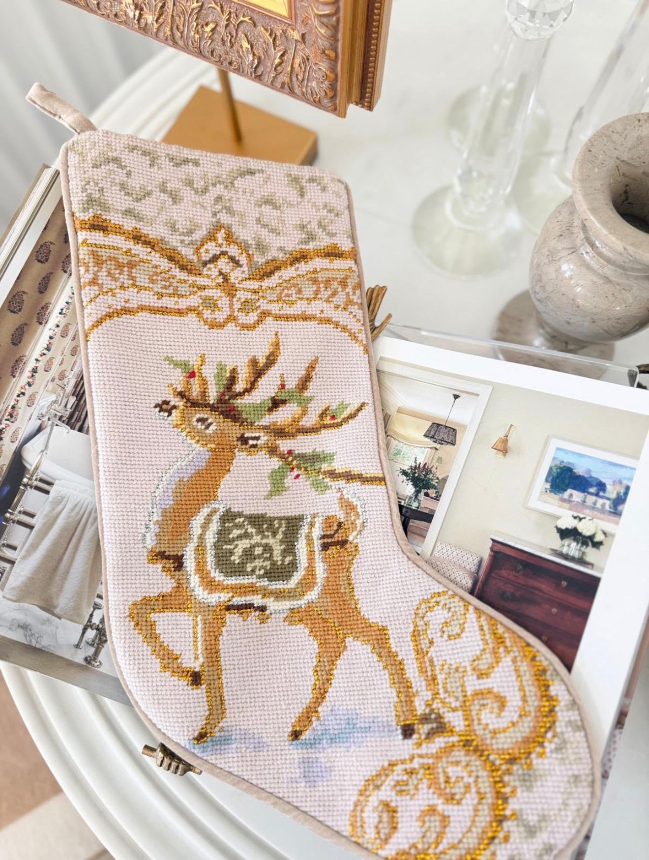 Christmas with soft neutrals and antique-gold details. 

Follow me@miriamobrien on IG and TikTok 

#xmas#stocking

#LTKHome #LTKOver40 #LTKSeasonal