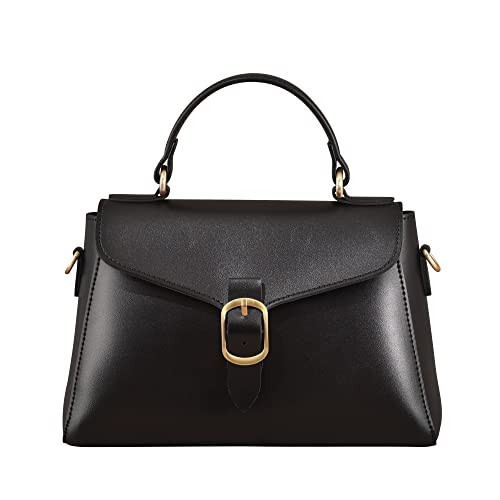 Vintage Vegan Leather Flap Top Handle Bag For Women Black Retro Satchel Casual Purse Simple Shoulder Classic Handbag | Amazon (US)