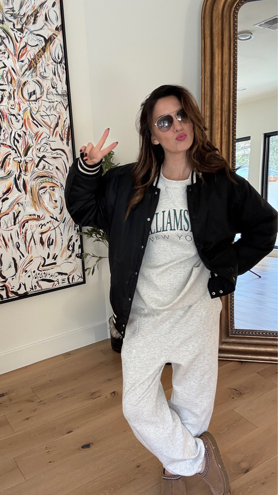 Can't go wrong with some basics for an everyday look like this gray loungewear set and a black varsity jacket that's so chic and edgy! Also wore the comfiest clogs and completed the look with aviator sunglasses so I didn't look homeless at all!
#streetwear #ootd #casualoutfit #cozyclothes

#LTKFindsUnder100 #LTKSeasonal #LTKStyleTip