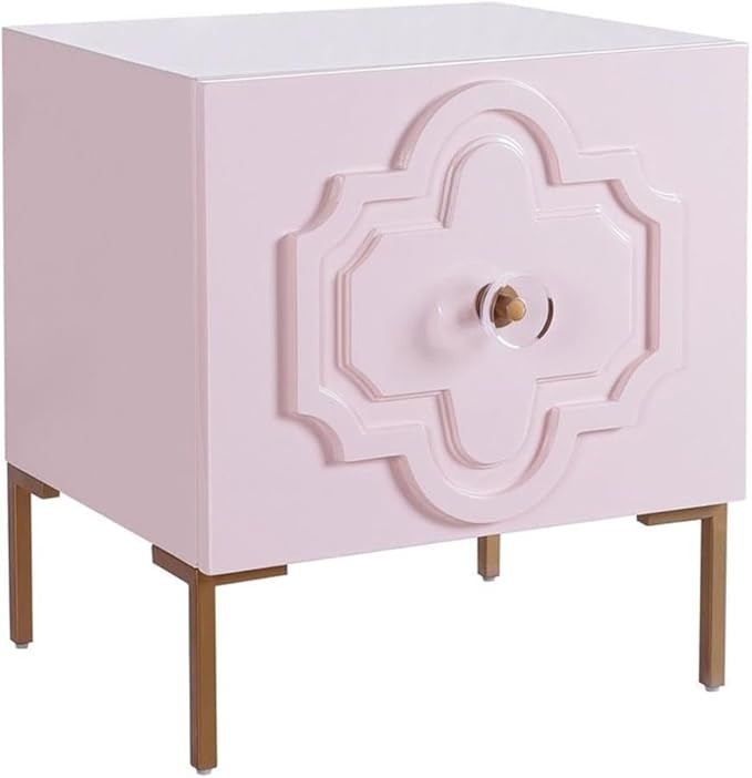 TOV Furniture The Anna Collection Square Lacquer Side Table with Cabinet Shelf Pink | Amazon (US)