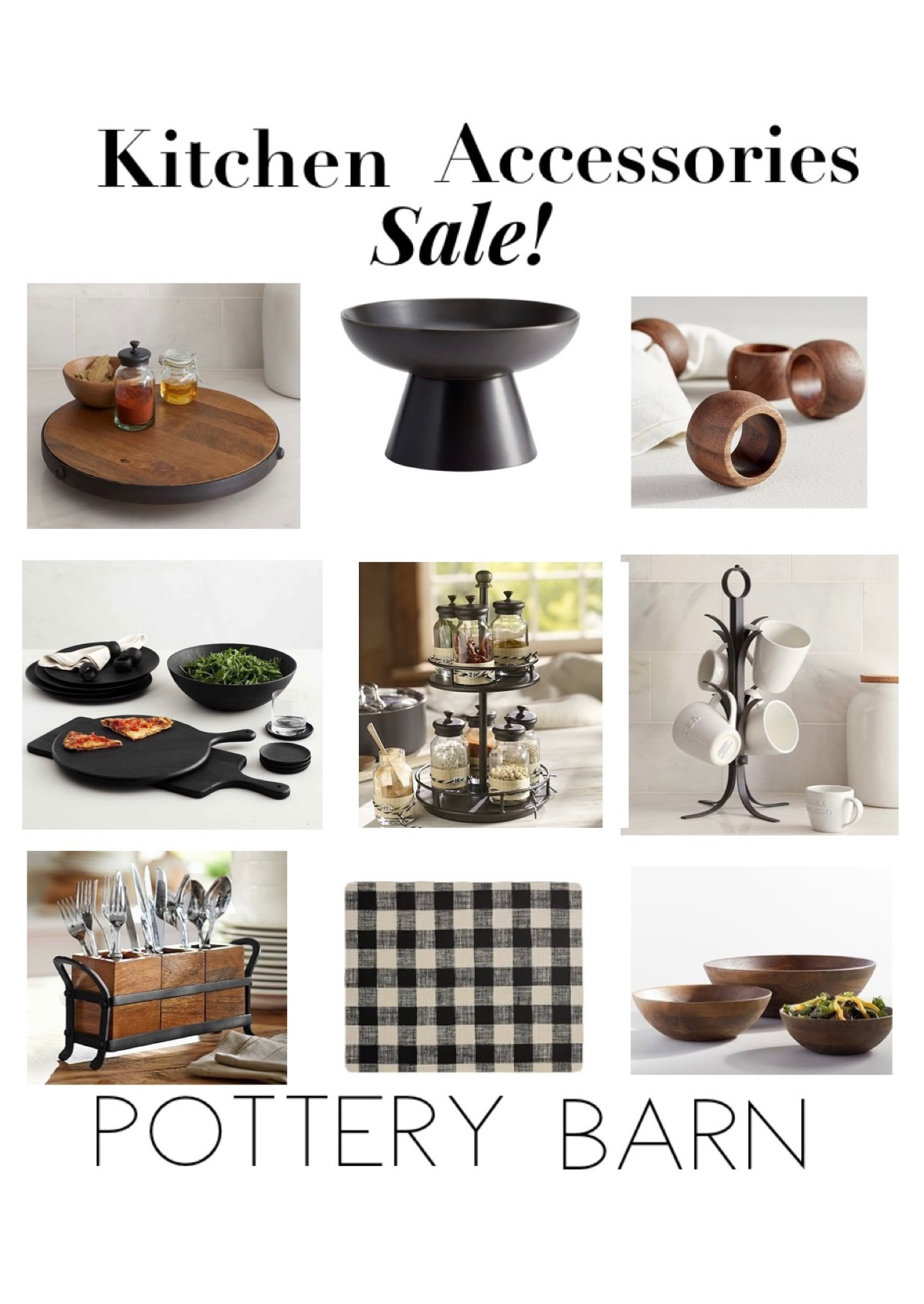 Pottery Barn kitchen accessories sale! Vintage blacksmith collection on sale, wood lazy Susan, coffee cup holder, wood flatware holder, chateau collection wood boards and bowls on sale, warm wood and black, Mason black footed bowl, wood napkin holders on clearance. Add new black and white Buffalo plaid cork boards to your table for fall styling. Neutral decor, kitchen decor. Home decor accessories. 


#LTKsalealert #LTKhome #LTKSeasonal