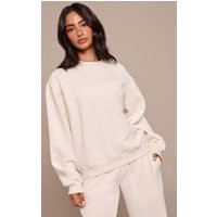 Petite Cream Oversized Crew Sweatshirt | PrettyLittleThing US