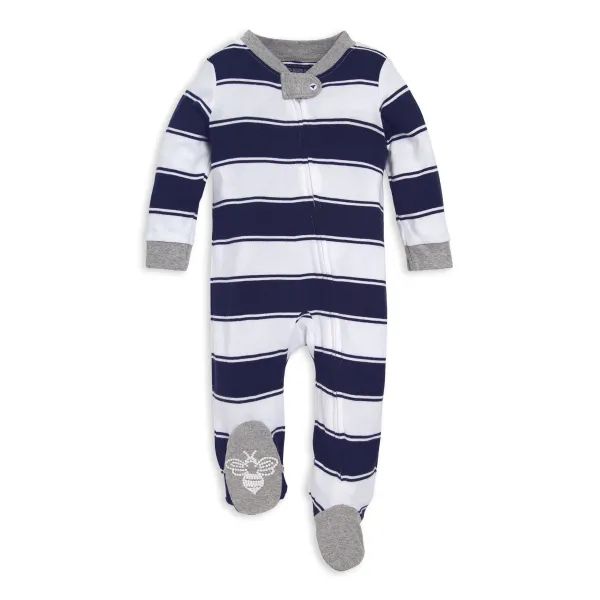 Rugby Stripe Organic Baby Zip Front Loose Fit Footed Pajamas | Burts Bees Baby