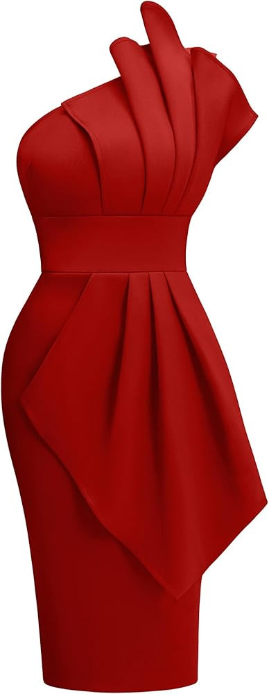 Memoriesea Women's Elegant One Shoulder Pleated Detail Bodycon Party Club Midi Dress | Amazon (US)