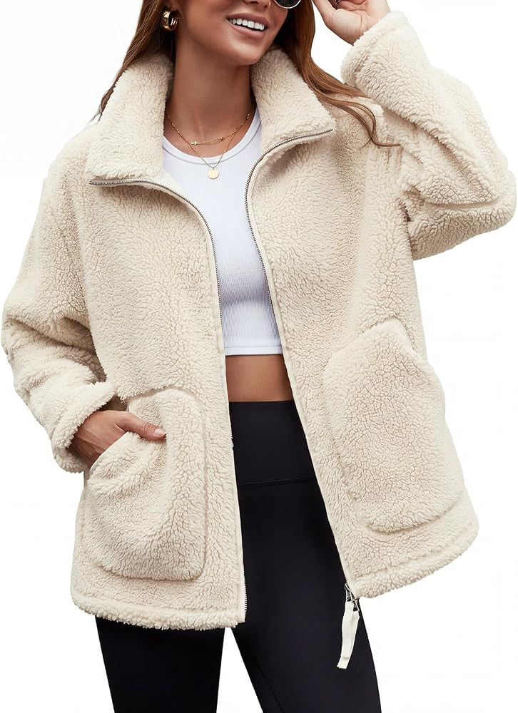 Vancavoo Women's Teddy Fleece Jacket Warm Coat Winter with Two-Way Zip | Amazon (UK)