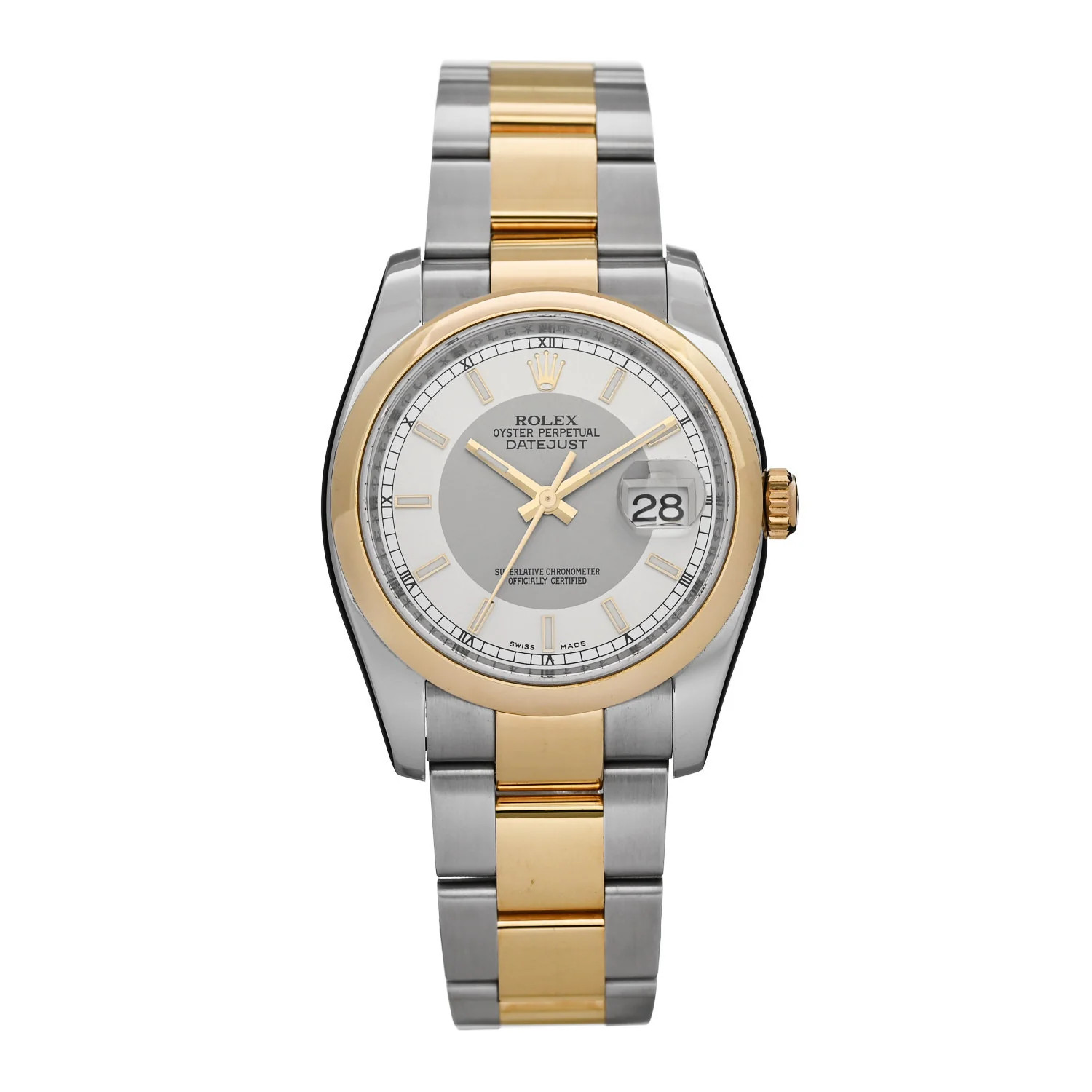 Stainless Steel 18K Yellow Gold 36mm Oyster Perpetual Datejust Watch Silver 116203 | FASHIONPHILE (US)