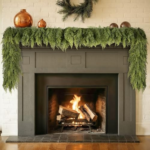 9FT Christmas Garland Cedar Garland Real Touch Faux Greenery Cypress Garlands for Mantle,Table,Wall,Christmas Decorations Indoor Outdoor | Amazon (US)