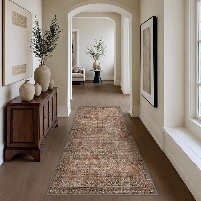 Bavni 2x5 Runner Rug Machine Washable Boho Vintage Distressed Print Ultra-Thin Chenille Hallway B... | Amazon (CA)